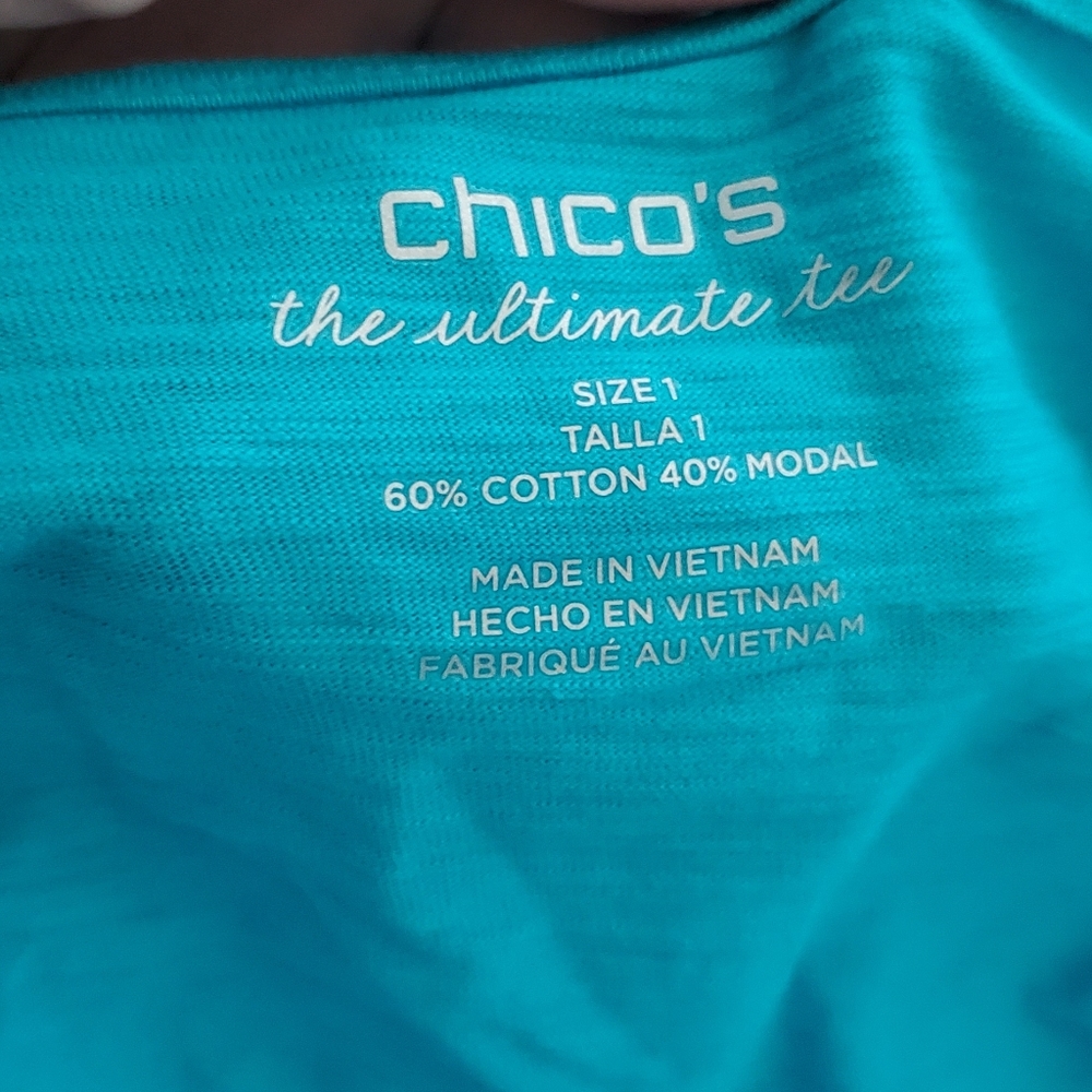 Chico's teal long sleeve cardigan size 1 M - Picture 6 of 7